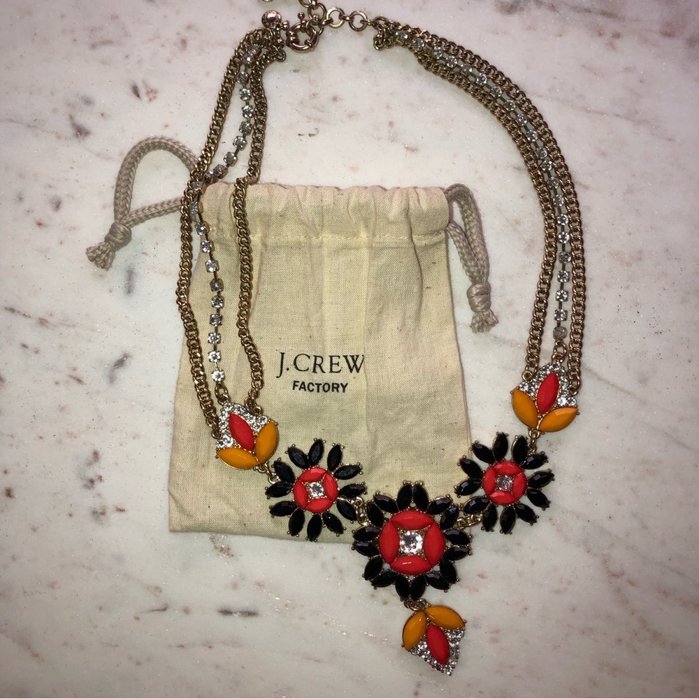 J Crew Factory Statement Necklace Red Black and Yellow Jewels